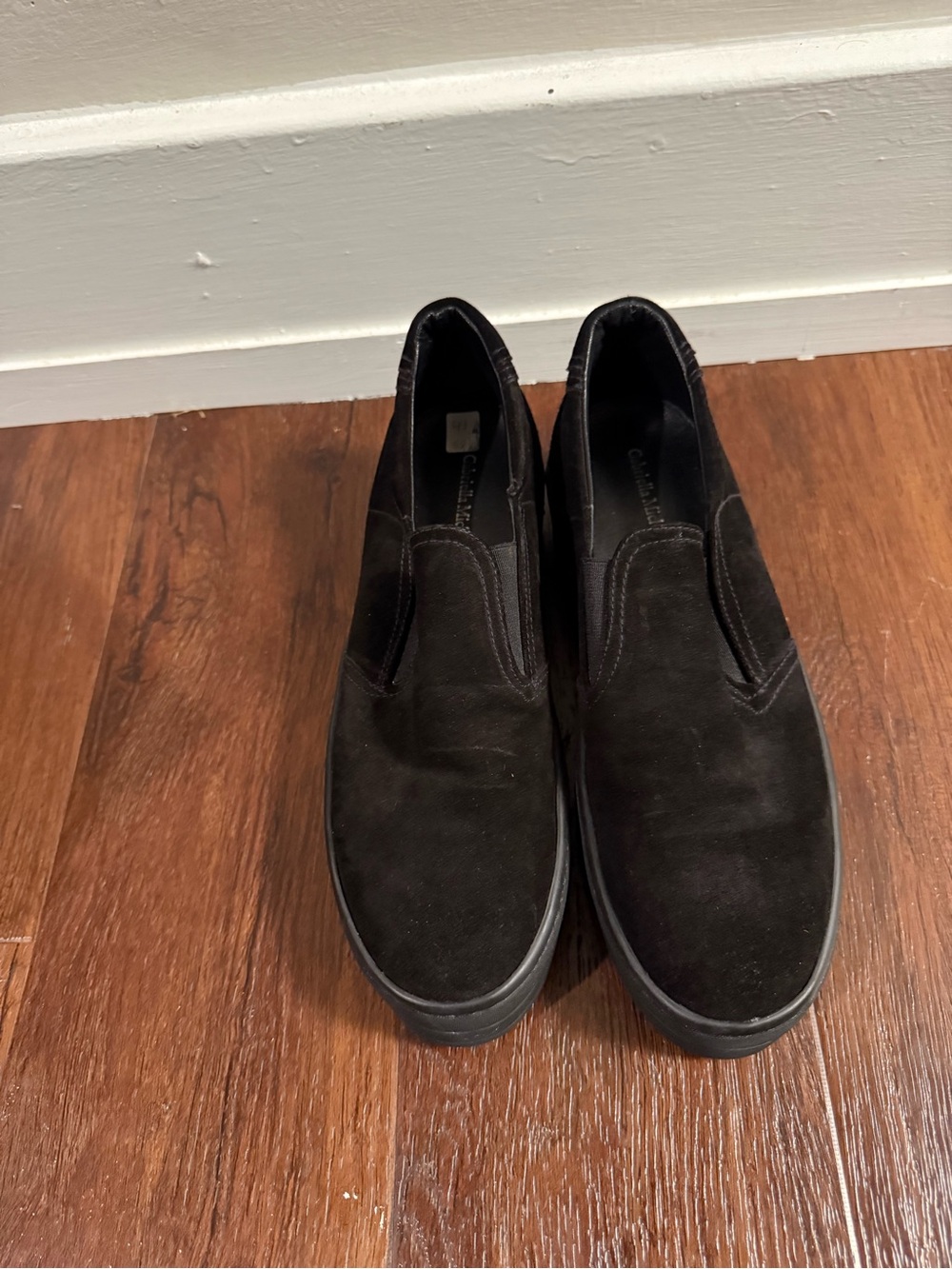 Women's Black Platform Slip-On Suede Sneakers